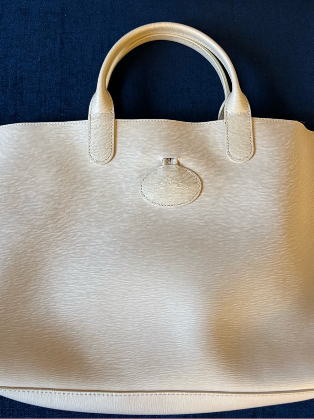 Longchamp Cream Leather Tote Bag with Dual Top Handles